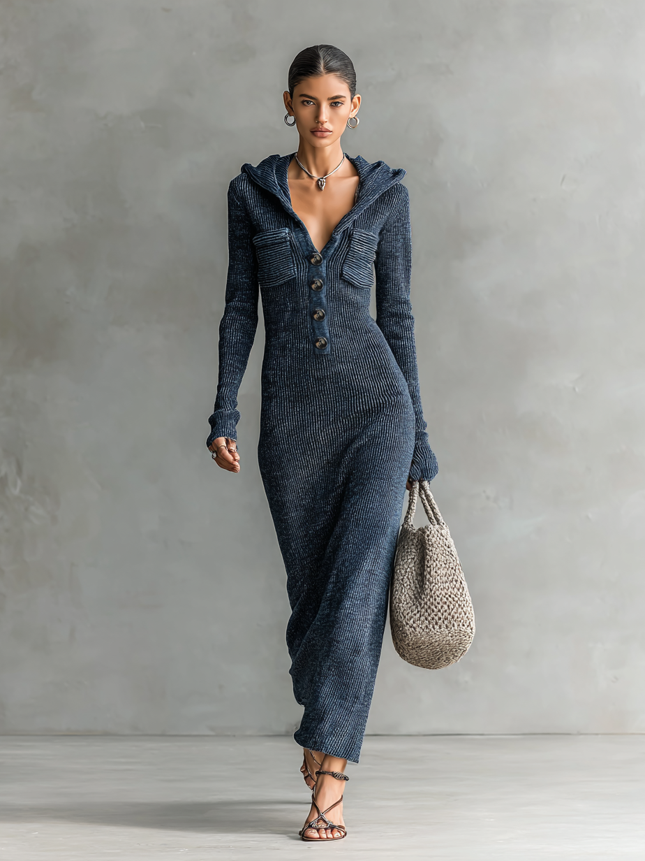 Valentina | vestido maxi de punto con capucha