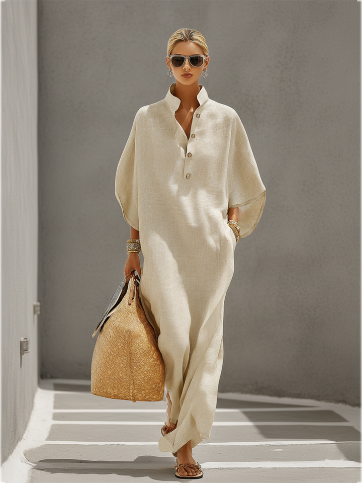 Elena | Vestido de lino con cuello mao