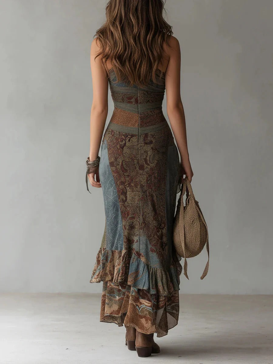 María | vestido maxi Etnico asimétrico
